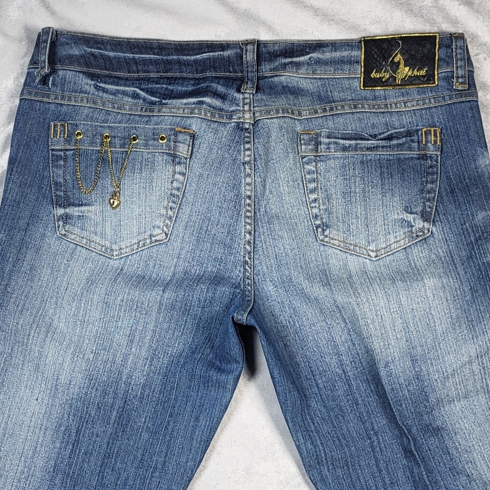 Baby Phat Light Blue Denim Jeans with Gold Stitching - Picture 11 of 16